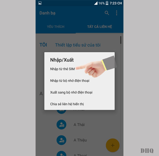 Chọn Nhập từ thẻ Sim